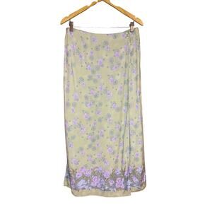 VTG Maxi Skirt L Pistachio Green Floral Boho Forest Fairycore Elastic Waist Y2K